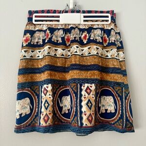 EUC Voom by Joy Han Elephant Print Boho Mini Skirt 100% Silk